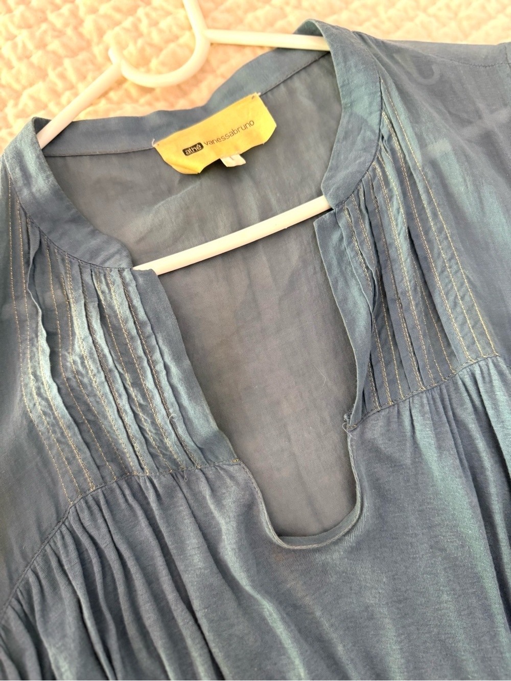 Vanessa Bruno Teal  Short Sleeve Boho Dress with gold stitching
